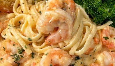 Shrimp Garlic Pasta with Steamed Broccoli